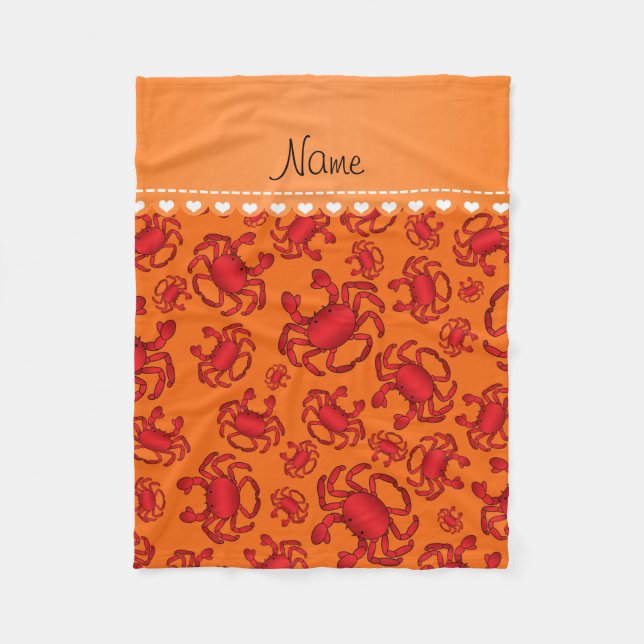 Personalized name orange red crab pattern fleece blanket (Front)