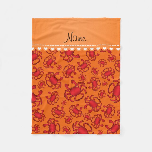 Personalized name orange red crab pattern fleece blanket (Front)
