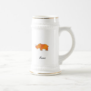 Personalized name orange rhino beer stein