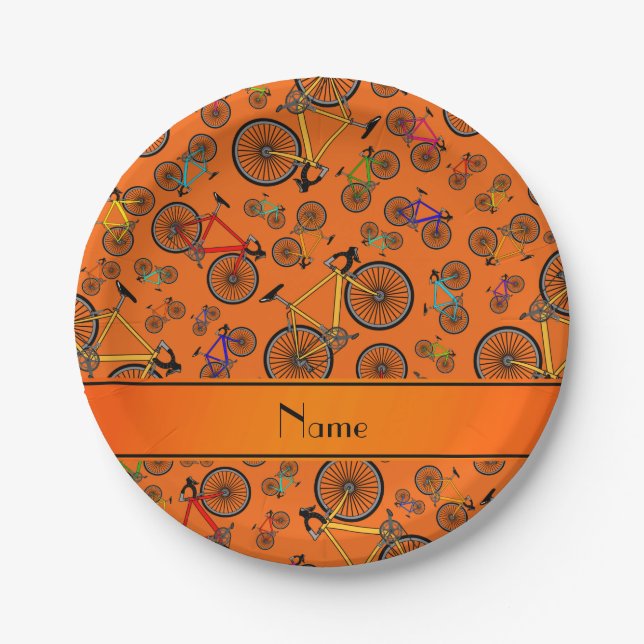 Personalized name orange road bikes paper plate (Front)