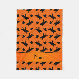 Personalized name orange rodeo bull riding pattern fleece blanket