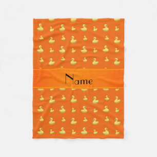 Personalized name orange rubber duck pattern fleece blanket