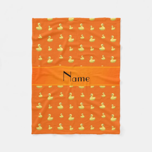 Personalized name orange rubber duck pattern fleece blanket (Front)