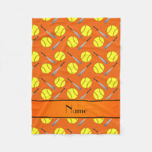 Personalized name orange softball pattern fleece blanket