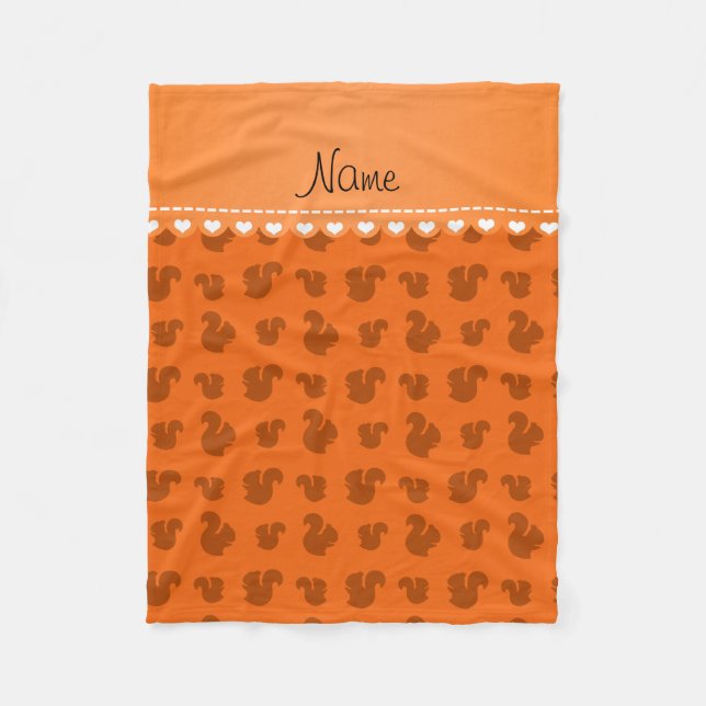 Personalized name orange squirrel pattern fleece blanket (Front)