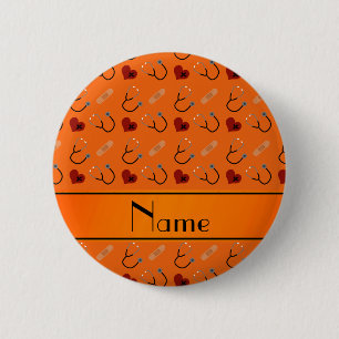 Personalized name orange stethoscope bandage heart 2 inch round button