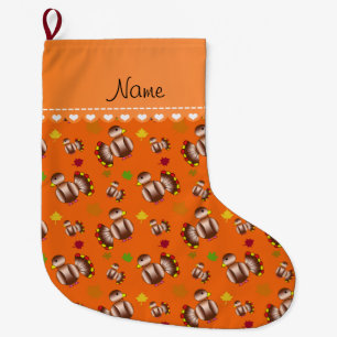 Personalized name orange turkey's leaves large christmas stocking