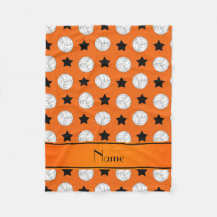 Personalized name orange volleyball black stars fleece blanket