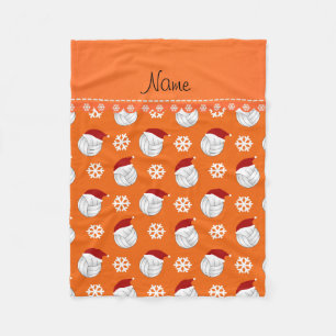 Personalized name orange volleyballs santa hats fleece blanket