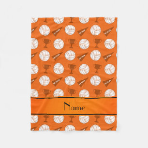 Personalized name orange volleyballs trophy flag fleece blanket