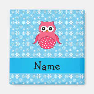 Personalized name owl blue snowflakes magnet
