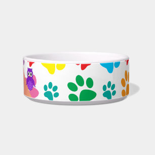 Personalized name owl rainbow paws bowl