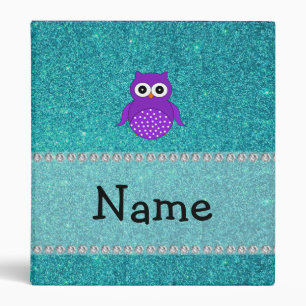 Personalized name owl turquoise glitter binder