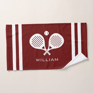 Personalized Name Padel Tennis Dark Red Stripes Hand Towel