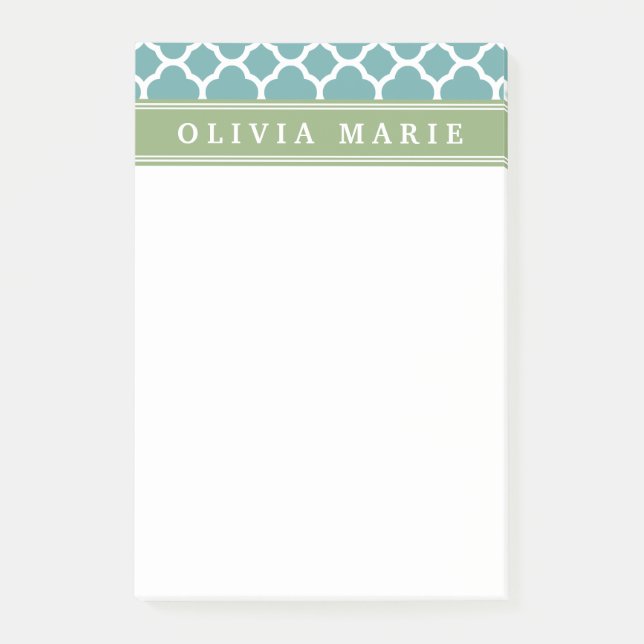 Personalized Name Pale Blue Quatrefoil Pattern Post-it Notes (Front)