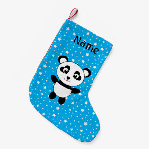 Personalized name panda blue stars small christmas stocking