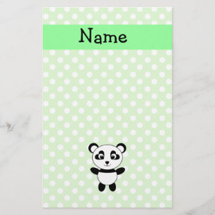 Personalized name panda green polka dots stationery