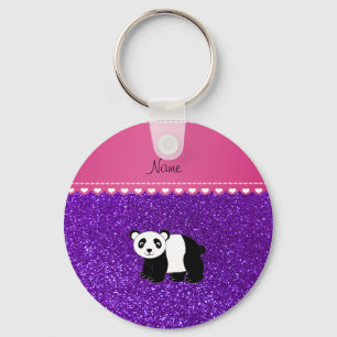 Personalized name panda indigo purple glitter keychain