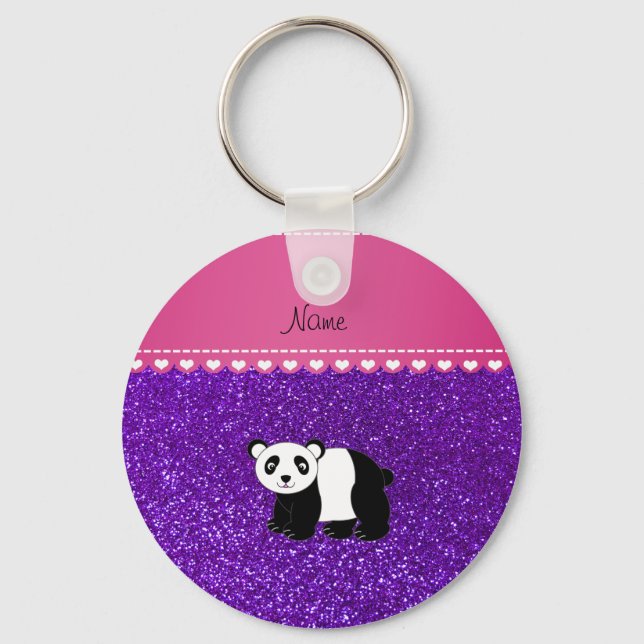Personalized name panda indigo purple glitter keychain (Front)
