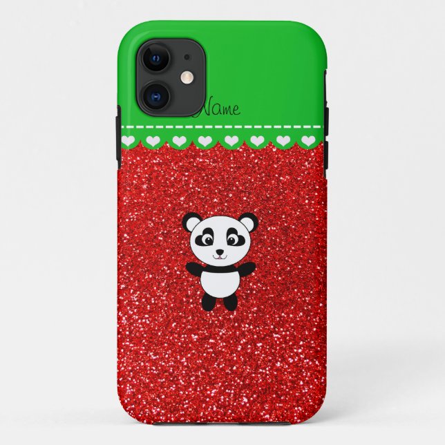 Personalized name panda neon red glitter Case-Mate iPhone case (Back)