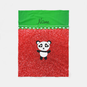 Personalized name panda neon red glitter fleece blanket