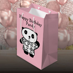 Personalized Name Panda Pink Happy Birthday Medium Gift Bag