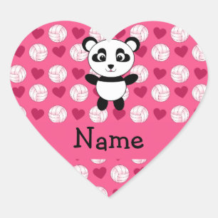 Personalized name panda pink volleyball hearts heart sticker