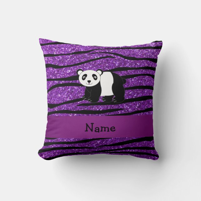 Personalized name panda purple glitter zebra throw pillow (Front)
