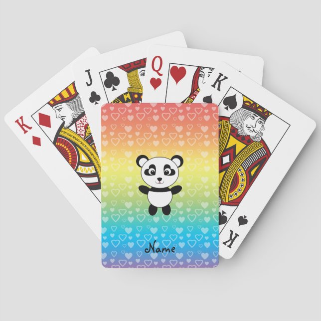Personalized name panda rainbow hearts playing cards (Back)