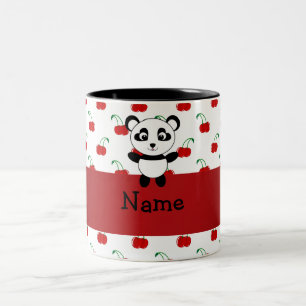 Personalized name panda red cherries Two-Tone coffee mug