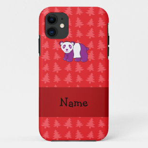 Personalized name panda red christmas trees iPhone 11 case