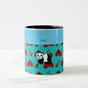 Personalized name panda turquoise boxing gloves Two-Tone coffee mug