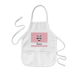 Personalized name panda with cupcake polka dots kids apron