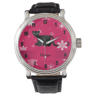 Personalized name panther pink snowflakes watch