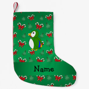 Personalized name parrot green candy canes bows small christmas stocking