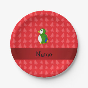 Personalized name parrot red christmas trees paper plate