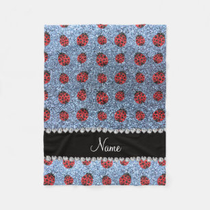 Personalized name pastel blue glitter ladybug fleece blanket