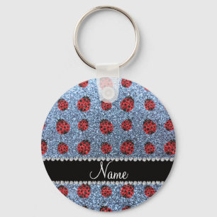 Personalized name pastel blue glitter ladybug keychain