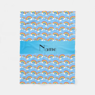 Personalized name pastel blue rainbows pattern fleece blanket