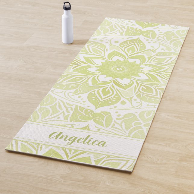 Personalized Name Pastel Green Mandala Yoga Mat (In Situ)