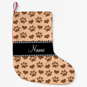 Personalized name pastel peach hearts and paw small christmas stocking