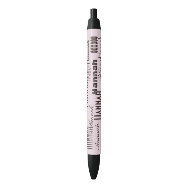 Personalized Name Pastel Pink and Black Black Ink Pen (Front Vertical)