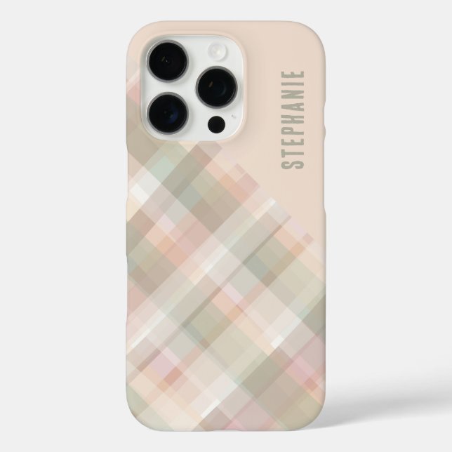 Personalized Name Pastel Plaid Peach Green Pretty  Case-Mate iPhone Case (Back)