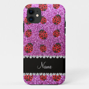 Personalized name pastel purple glitter ladybug iPhone 11 case