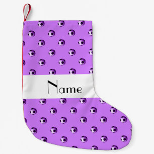 Personalized name pastel purple soccer balls small christmas stocking