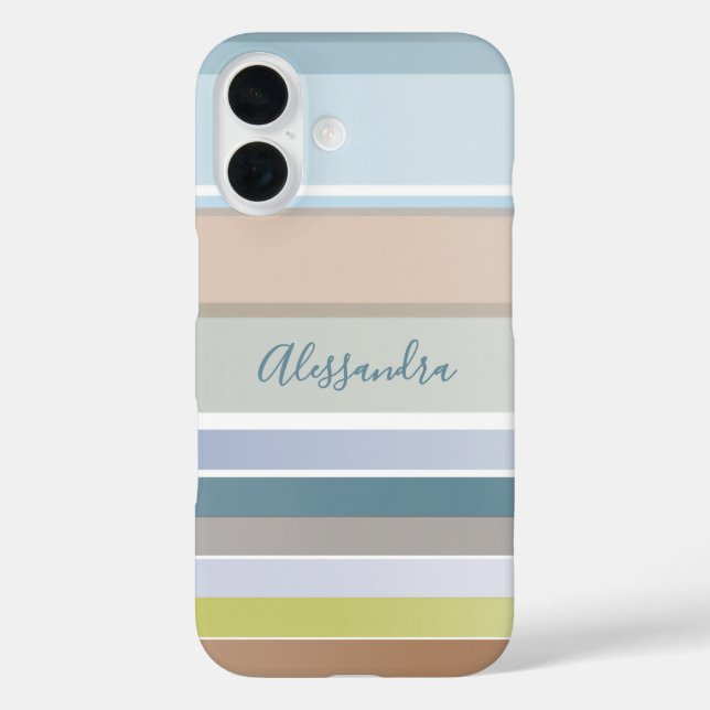 Personalized Name Pastel Stripes Modern Blue Sage Case-Mate iPhone Case (Back)