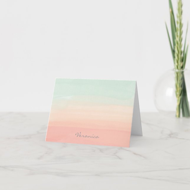 Personalized Name Pastel Watercolor Peach Mint Note Card (Front)