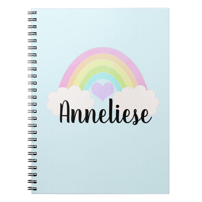 Personalized Name Pastel Watercolor Rainbow Notebook (Front)