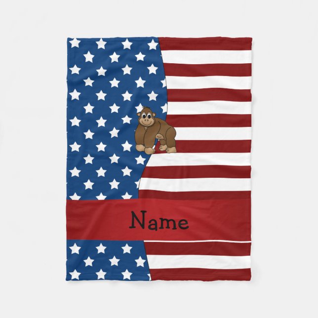 Personalized name Patriotic gorilla Fleece Blanket (Front)