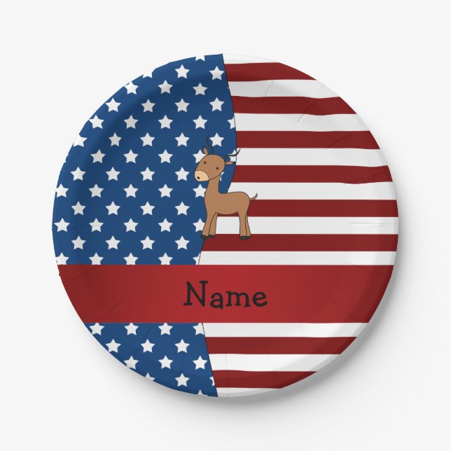 Personalized name Patriotic impala Paper Plate (Front)